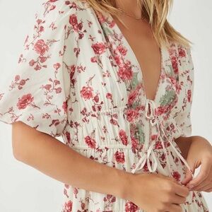 Free People White Floral Maxi Dress with Red Roses